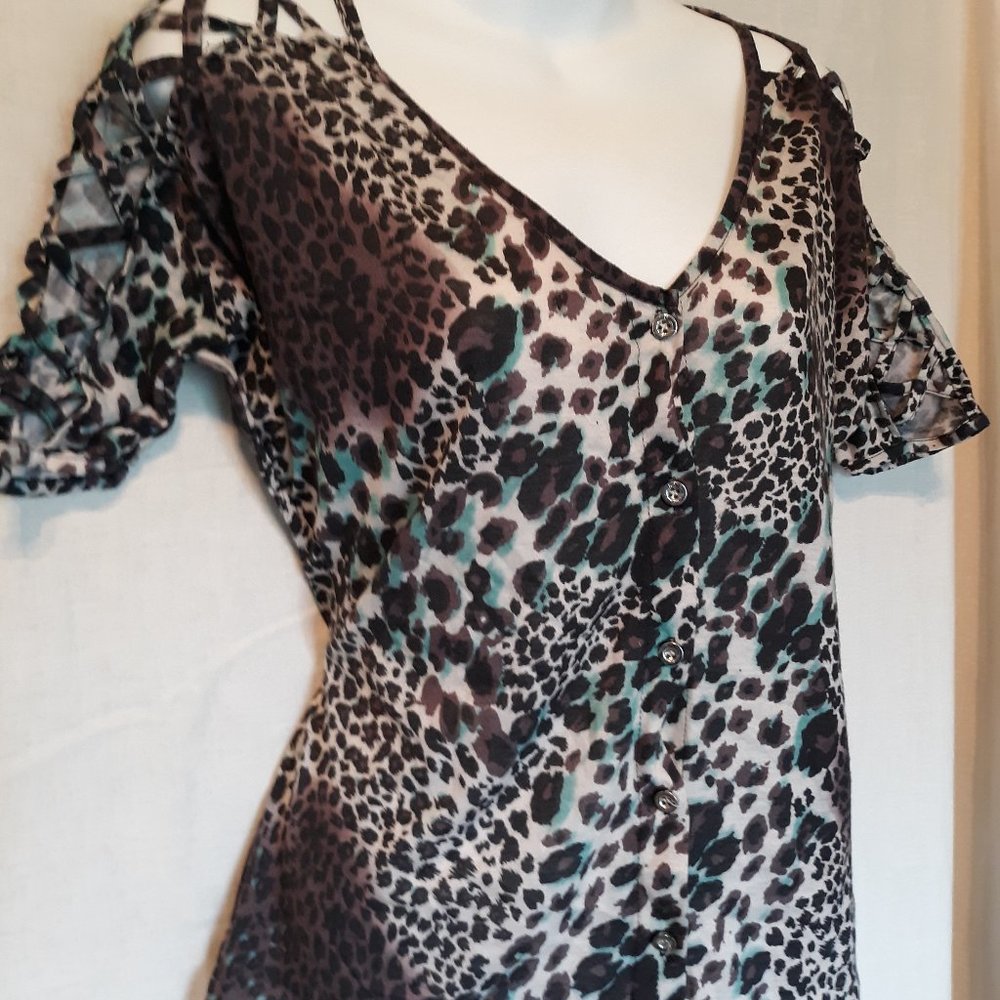 Rue 21 Cheetah Print Laced Shoulder Top